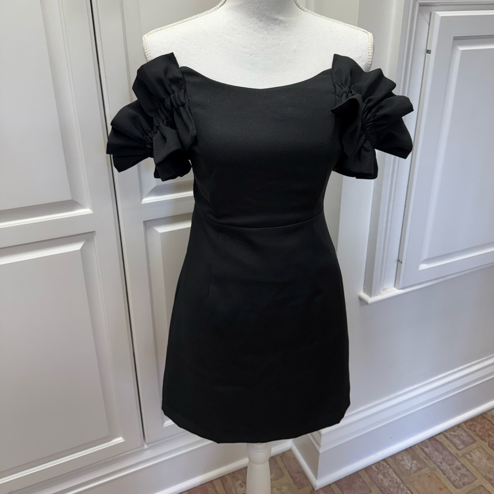 Dee Dee size S, black dress with off the shoulder ruffles